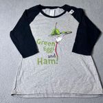 Port Authority NEW Green Eggs and Ham Raglan Tee Womens L Gray Dr Seuss Shirt Photo 0