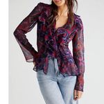 Free People  Nina Paisley Printed Blouse in Midnight Combo Size Small NWT Photo 0