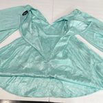 Lulus Stunning Moment Light Blue Satin Jacquard‎ Long Sleeve Mini Dress MEDIUM Photo 7