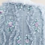 Ivy City Co Lilac/Gray Floral Beaded Ruffled Swiss Dot Maxi Tulle Dress. Purple Size 1X Photo 9