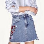 ZARA denim mini skirt floral embroidery distressed Photo 0