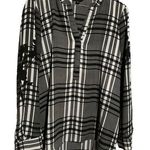 Vera Wang Simply Plaid Detailed Button Up Flannel Half Shirt Pullover Photo 0