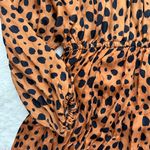 RHODE Dress Caroline Satin High-Neck Long Sleeve Ruffle Leopard Cheetah Print L Photo 7