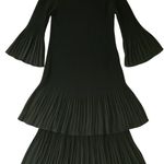 Adrienne Vittadini  Black Tiered Midi Dress Pleated Bell Sleeves‎ Size 10 Ribbed Photo 15