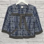 CAbi  Womens Reina 21 Club Jacket Blazer Size M Blue Black Bow Buttons 5294 Photo 0