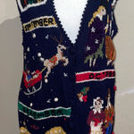 Erika  Hand Knit Womens Size L Fall/Winter Navy Blue Holiday Sweater Vest Vintage Photo 0