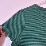 J Jill Green Navy Striped Linen Blend Short Sleeve Shirt Small EUC #7581 Blue Photo 2