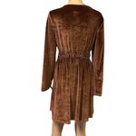 Luukse Brown Boho Velour Embroidered Tie Neck Tassel Mini Midi Dress Medium Photo 4