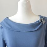 Rafaella  100% Cotton Blue Brooch Old Money Cowl 3/4 Sleeve Top Small Petite Photo 1