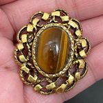 Vintage Unsigned Victorian Revival Tiger Eye Brooch Photo 4