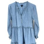 J.Crew  Chambray ruffle mini modern Prairie Long Sleeve Modest Button Dress Photo 3