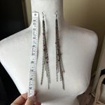 Fabulous Long Chain Dangling Statement Earrings with Maroon Beads Silver Photo 5