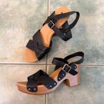 Korks Black Leather Studded Wood Platform Heels Sandals Size 8 Photo 1