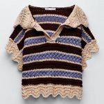 ZARA New  Crochet Knit Hooded Short Sleeve Sweater size M Photo 1