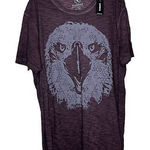 EXPRESS Womens Eagle Head T-Shirt Size XL Plum 100% Cotton SS Beaded Pullover Photo 0