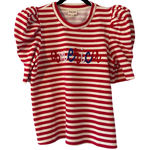 Peach Love California  Red White Striped Puff Sleeve T Shirt Top Women's Size S Photo 0