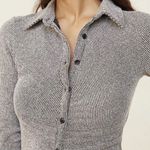 Anthropologie  Womens Medium Gray Ribbed Knit Ruched Button Front Midi Dress Photo 1