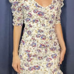 Isabel Marant  Etoile Sireny Dress Cream Ecru Floral Multi Cotton Puff Sleeve 8 Photo 0