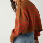 Free People  Easy Street Stripe Crop Pullover Sweater Brown Orange Large Photo 6