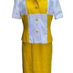 Donna Toran Vintage Yellow & White Colorblock Suit Dress & Blazer Size 8 Gold Photo 0