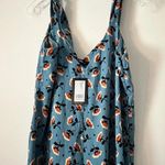 Modcloth  Wild Pony Floral Jumpsuit Shoulder Tie Blue Straight Wide Leg Black L Photo 4