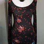 Free People Floral Scoop Neck Drop Shoulder Bubble Sleeve Stretchy Shirt Photo 0