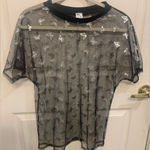 iHeartRaves Heart Raves Black Mesh Silver Butterflies Short Sleeve XS Blouse.       2606 Photo 0
