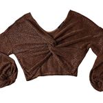 J.Our Shimmer Copper Bishop Sleeve Center Twist Crop Top Size M Coquette Y2k Orange Size M Photo 0