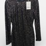 frame denim NWT FRAME Sequin Embellished Long Sleeve Mini Dress – Black – Size Small Photo 0