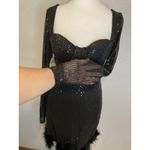 Windsor  Formal Cocktail Mini Dress Womens L Black Sequin Fur Hem NWT RP $60 Photo 3