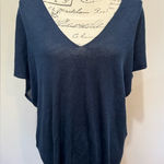 Vince  Double V-Neck Oversized Navy Drop Sleeve Knit‎ Top Sz M Photo 0
