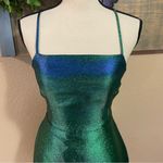 Lulus NWOT Impressive Confidence Shiny Green and Blue Lace-Up Mini Dress Photo 2