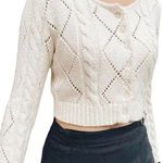 PacSun  John Galt Cream Agnes Chunky Corded Rib Sweater Pointelle Crop Cardigan Photo 0