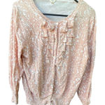 J.Crew size XL 100% cotton looped ruffle cardigan sweater. Tan Photo 0