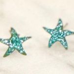 Sterling Silver Turquoise Rhinestone Starfish Stud Earrings Crystals Sparkle Blue Photo 2