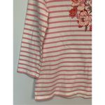 Talbots  Women's Floral Stripe Crew Neck 3/4 Sleeve Top Pink White Petite Size SP Photo 1
