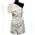 Topshop Dress One Shoulder Embossed Floral Polka Dot Print Blue White Size US 8 Photo 3