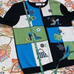 Alfred Dunner medium patchwork full zip sweater with shoulder pads purses shoes Black Photo 4