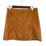 Gianni Bini  Faux Suede Camel Tan Zip Snap Flat Front Mini Skirt Size Medium Fall Photo 0