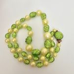 Vintage Yellow Plastic Pearl Green Glitter Lucite Bead Necklace Photo 2