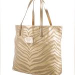 Michael Kors Zebra/Animal Print Metallic Gold and Beige Coated Canvas Tote Photo 1