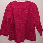 Chico's  Vibrant Pink Embroidered Jacket Crocheted Flowers Photo 3