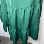 Emerald Green Tiered Mini Dress Long Sleeve Ruffle Neck Smocked Cuffs Holiday Size L Photo 5
