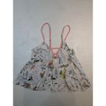 Whimsical Print Babydoll Tank Top – Pink Straps Lightweight Women's White Photo 6