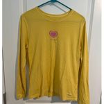 Life is Good  Yellow Long Sleeve Tee with Pink Heart Logo – Size Small Photo 0