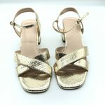 H Halston Womens Block Heel Sandals Vegan Leather Gold Size 5 Photo 1