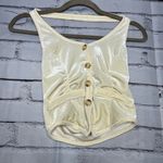 SheIn Cream Fitted Bodysuit Buttoned Down Details SZ XS Backless Crop Top Cami Photo 3