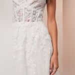 Lulus Luxury White Sheer Tulle Embroidered Beaded Bridal Gown Size Large NWT Photo 2