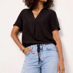 Cloth & Stone Black V-Neck Short Sleeved Top Tie Front Medium Minimalist Casual Photo 0