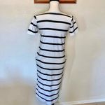 OVI White with Black Stripes Midi Shirt Dress Pockets Photo 3